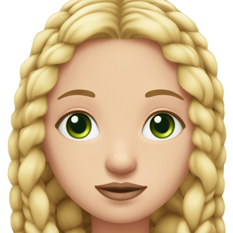 Girl with long blonde braids and green eyes with two small moles next to her left eye and long eyelashes and pink full lips  emoji