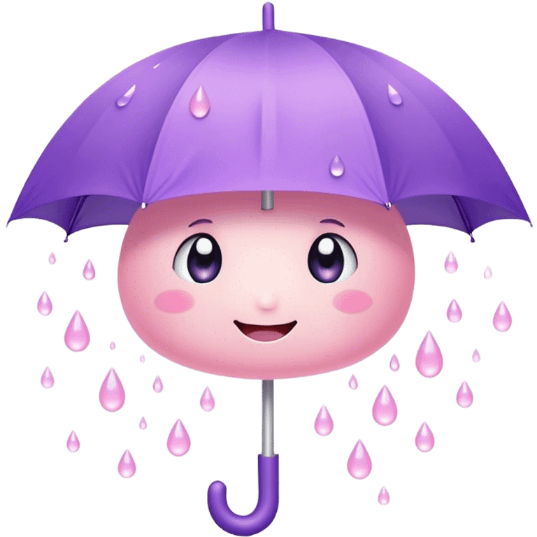 Cute Kawaii Umbrella, small and cute, soft pastel pink and purple, tiny rain droplets smiling down, a chubby round handle, big sparkling eyes full of joy! emoji