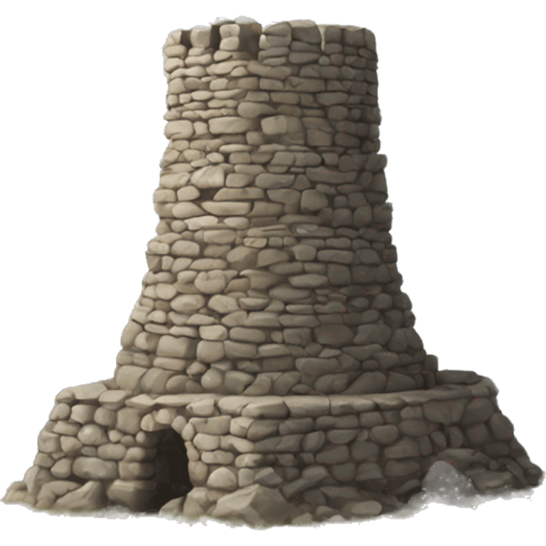 A stone tower, typical of the ancient Ingush fortifications, against a backdrop of snowy mountains. emoji