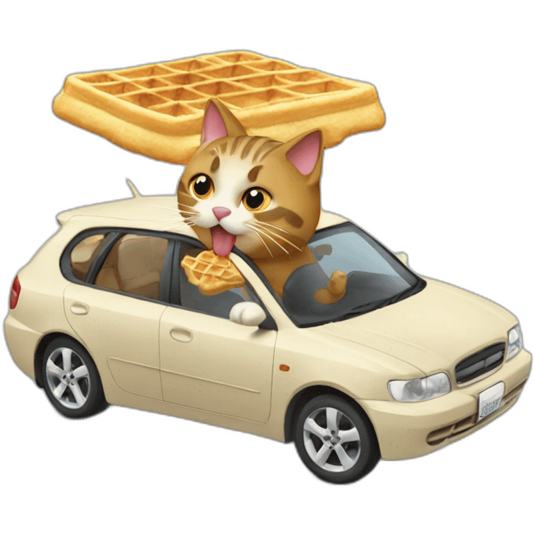 Cat eating waffle in car emoji