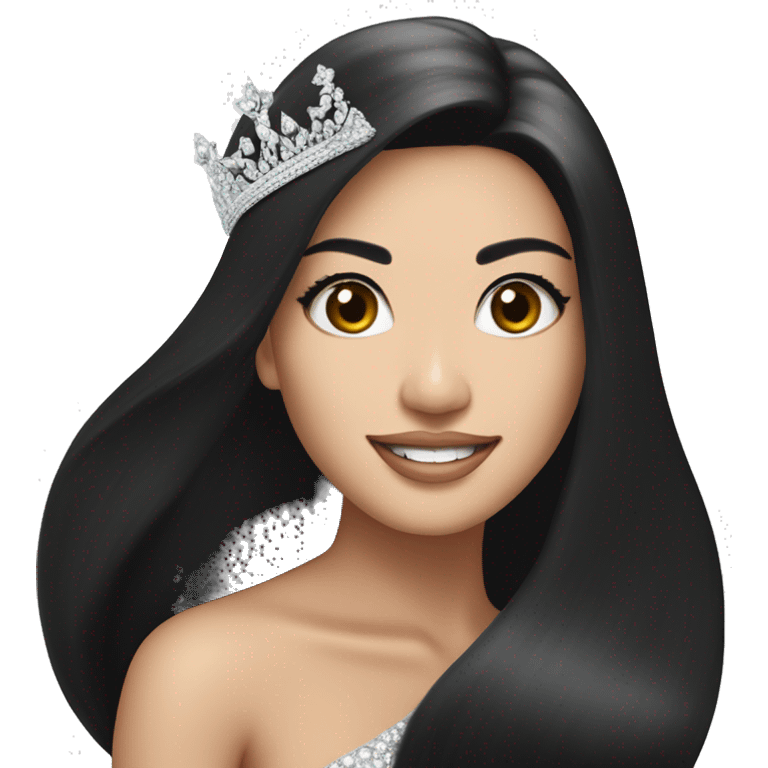 Miss universe south east Asian with very long straight black hair with a crown emoji