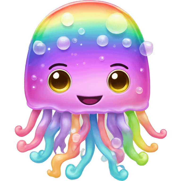 Kawaii rainbow pastel bedazzled family of jellyfish  emoji