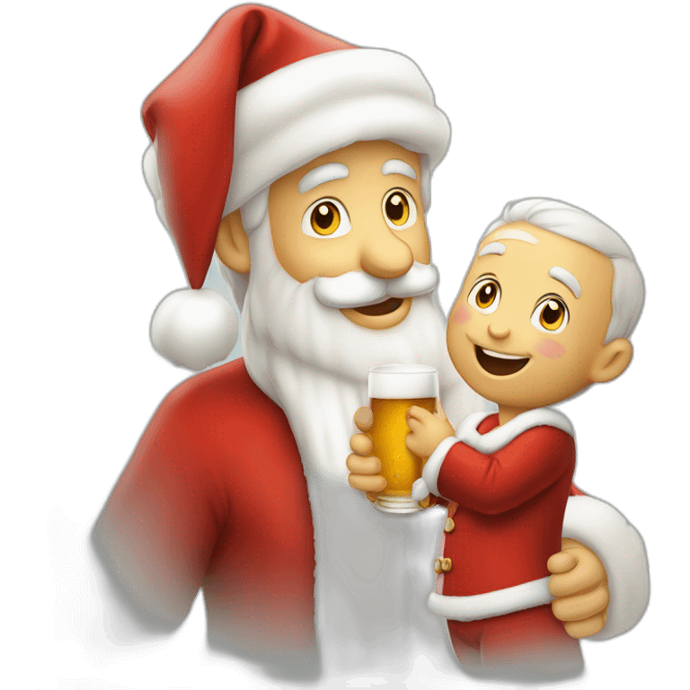 Père Noël qui offre un verre de bière à un enfant comme cadeau emoji