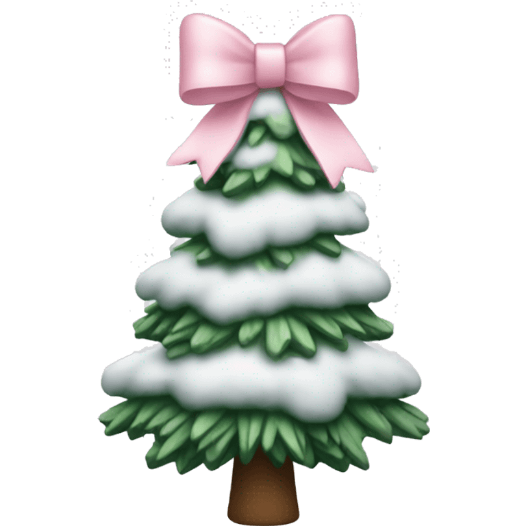 Christmas tree with snow on it and a light pink bow on top emoji