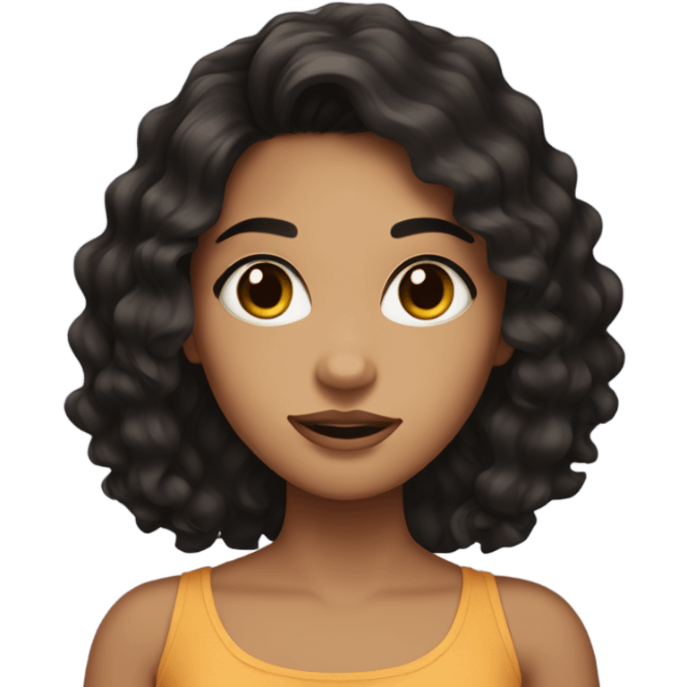 A not-so-brunette girl with wavy black hair, dark brown eyes and eyelashes emoji