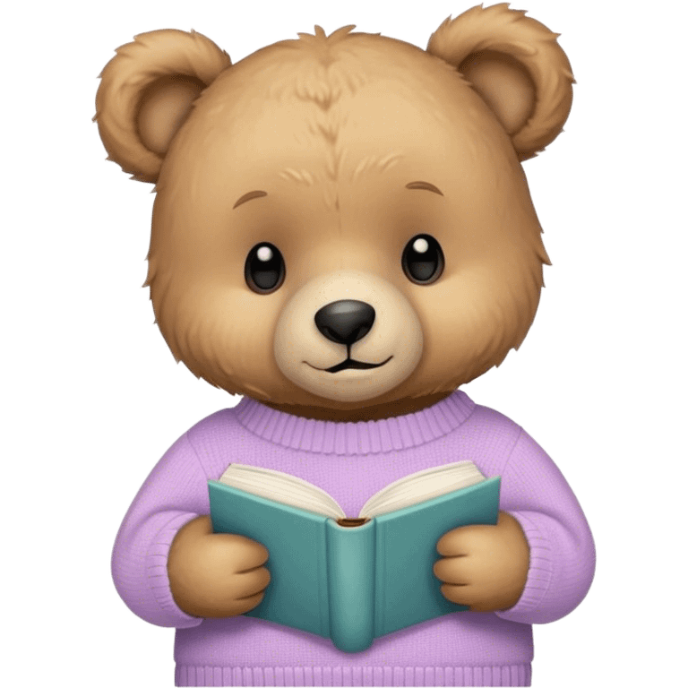 Cute teddy bear with a pastel sweater reading a book  emoji