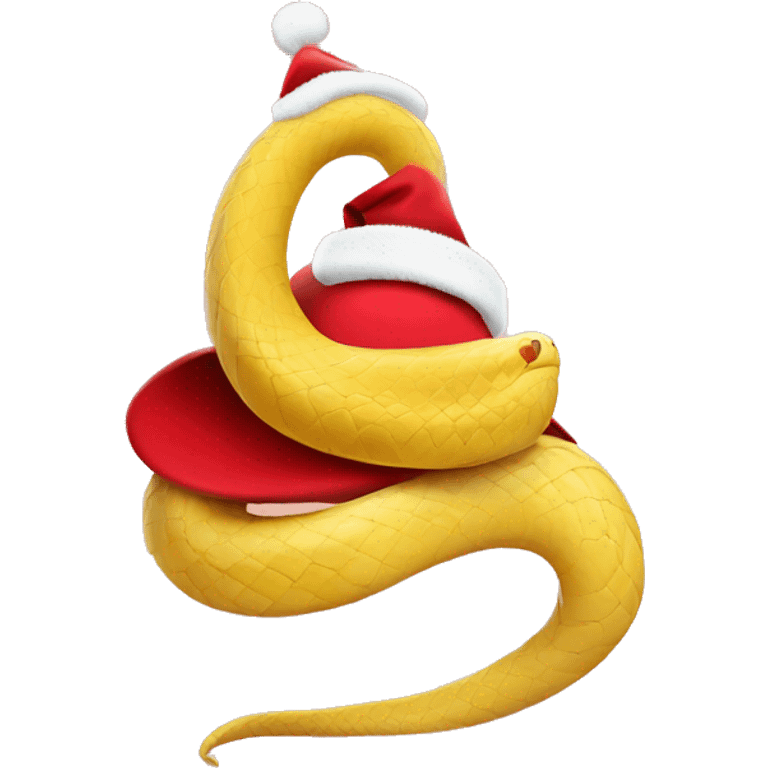 cute light yellow snake in a Christmas red hat emoji