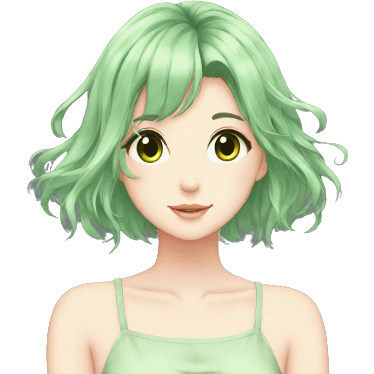 Gorgeous Beautiful Anime-Green/Pastel-Girl with pretty hair aesthetic emoji