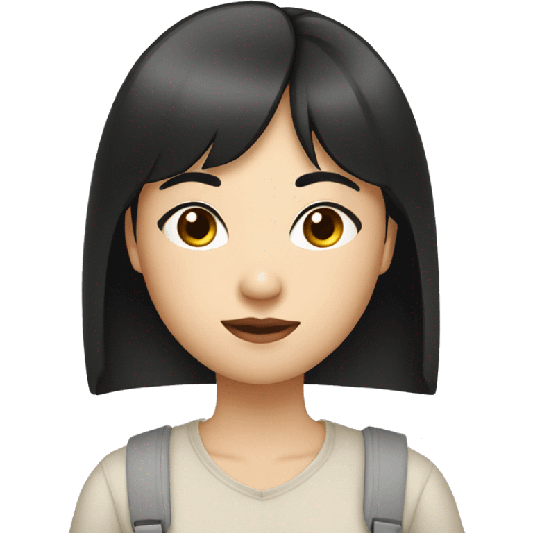 Asian girl with black hair and straight bangs with laptop emoji