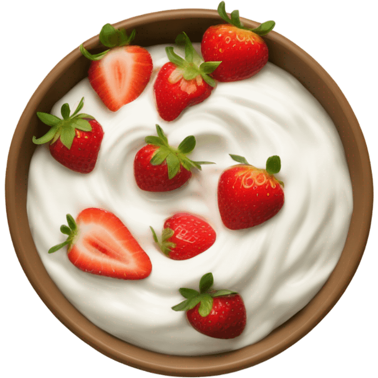 Top view of a yogurt bowl with strawberries  emoji