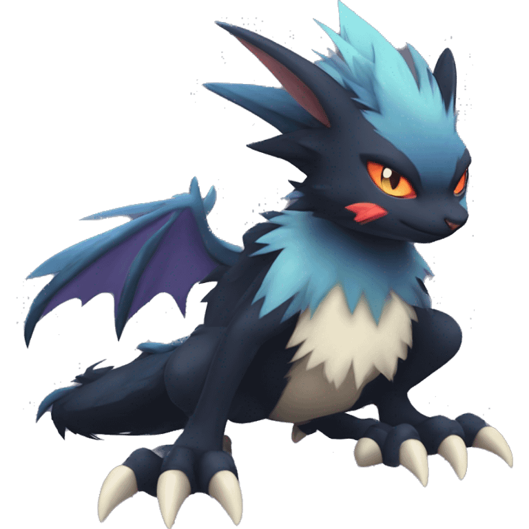 Edgy Cool Fluffy Dark type Shadow type Nargacuga-Noivern-Pokémon-fusion-cat Full Body emoji