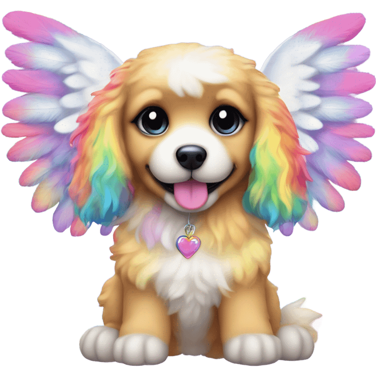 Lisa frank rainbow fluffy puppy with angel wings emoji