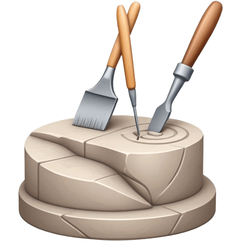 Icon for sculpting, with sculpting tools, sculpture in progress on a textured surface, minimalistic style, clean lines, transparent background. emoji