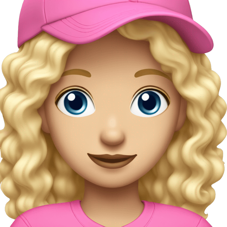 Blonde wavy hair girl blue eyes wearing pink ballcap emoji