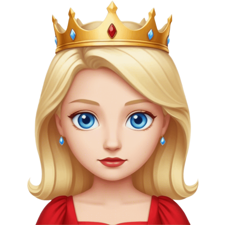 blonde queen blue eyes, red dress emoji