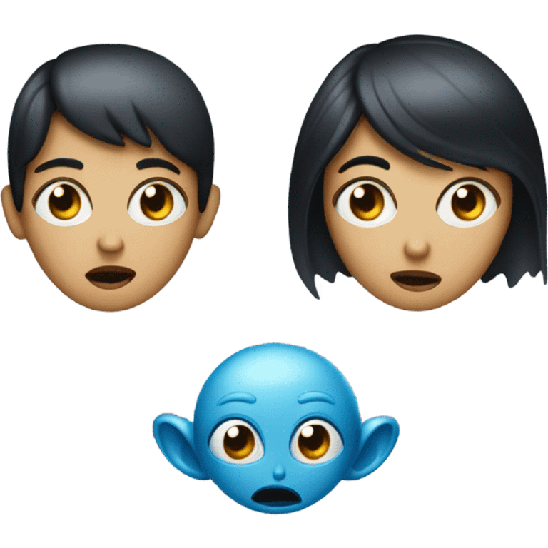 make an emoji of a black haired woman crashing into a blue alien man emoji