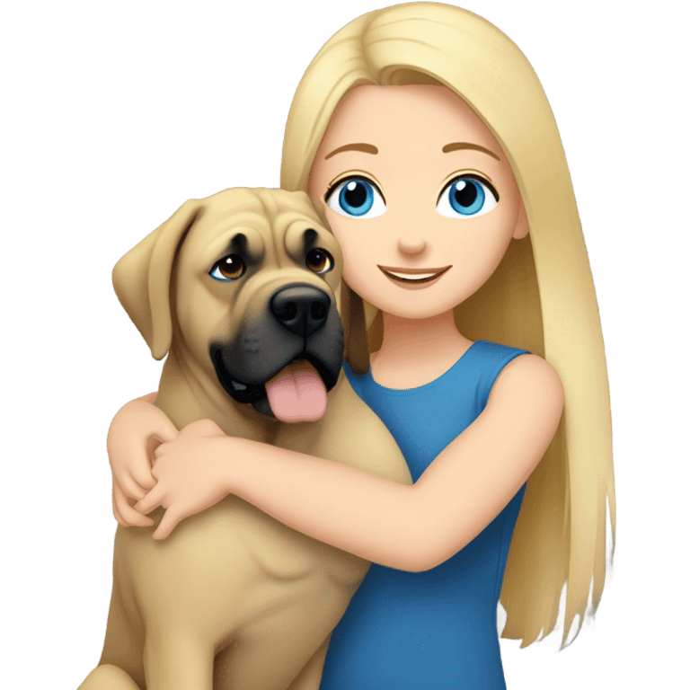 Blonde girl with blue eyes hugging an english mastiff dog emoji