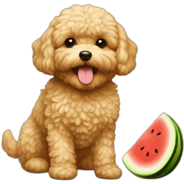 golden maltipoo eats watermelon emoji