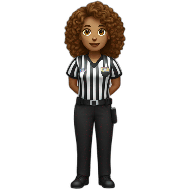 female basketball referee with brown long curly hair emoji