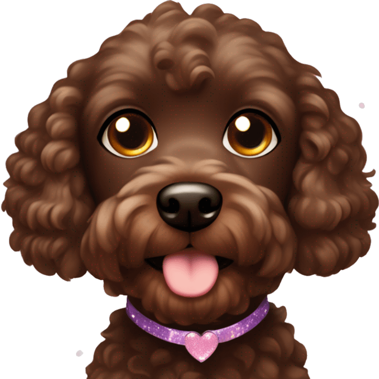 Dark brown Your Cavapoo looking up with big sparkles or tiny hearts around the eyes to show how cute they are emoji