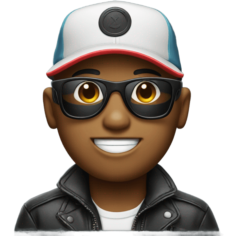 boy with microphone in cap and sunglasses emoji