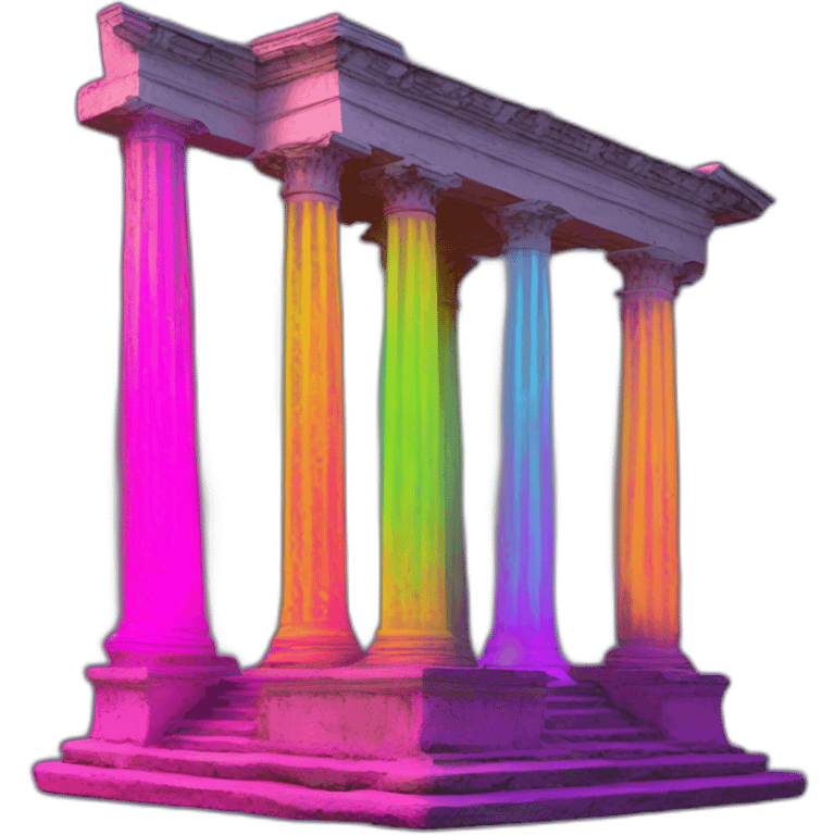 three pillars of antingua rome, in neon color, worn out. emoji