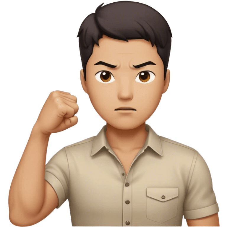 A determined Korean man in a shirt, clenching his fist with a confident expression. Emoji-style digital illustration emoji