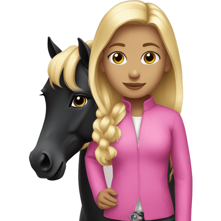 blonde girl wearing pink and her black horse emoji