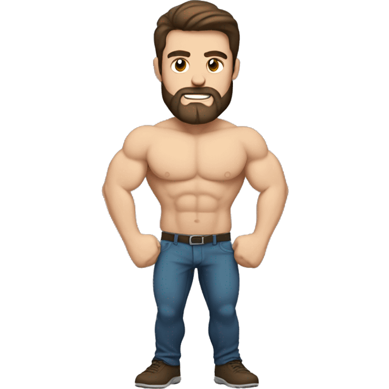 White man with dark brown hair and beard flexing his muscle emoji