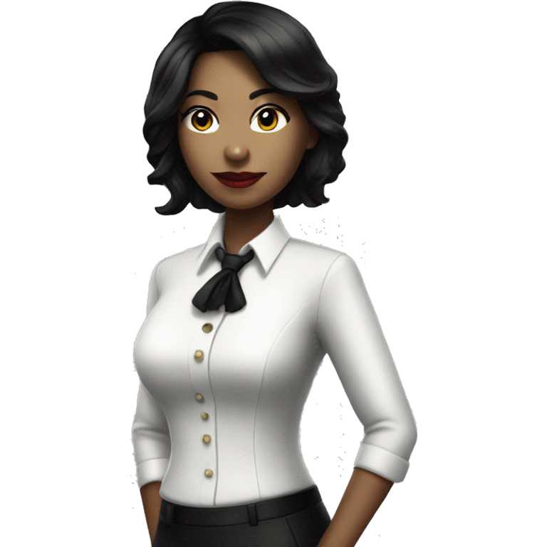 black haired female croupier in white shirt and black tie emoji