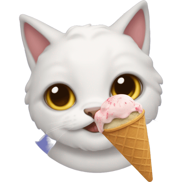 A lop-eared Scottish cat eats ice cream emoji