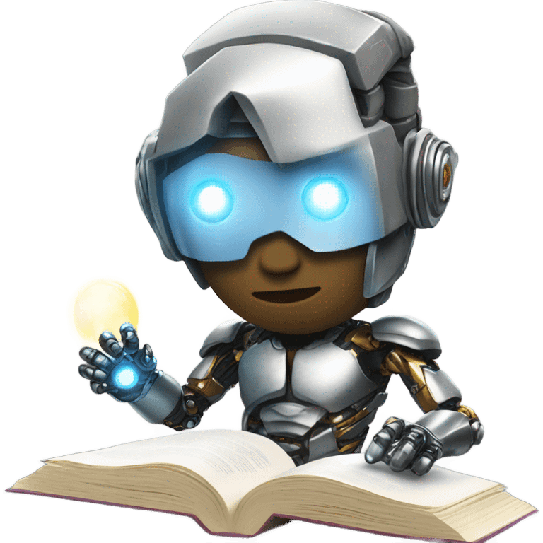 Cool cyborg reading book emoji