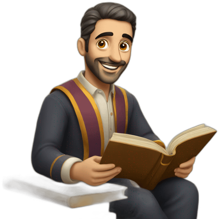 Armenian men reading book and looking at camera and smiling  emoji