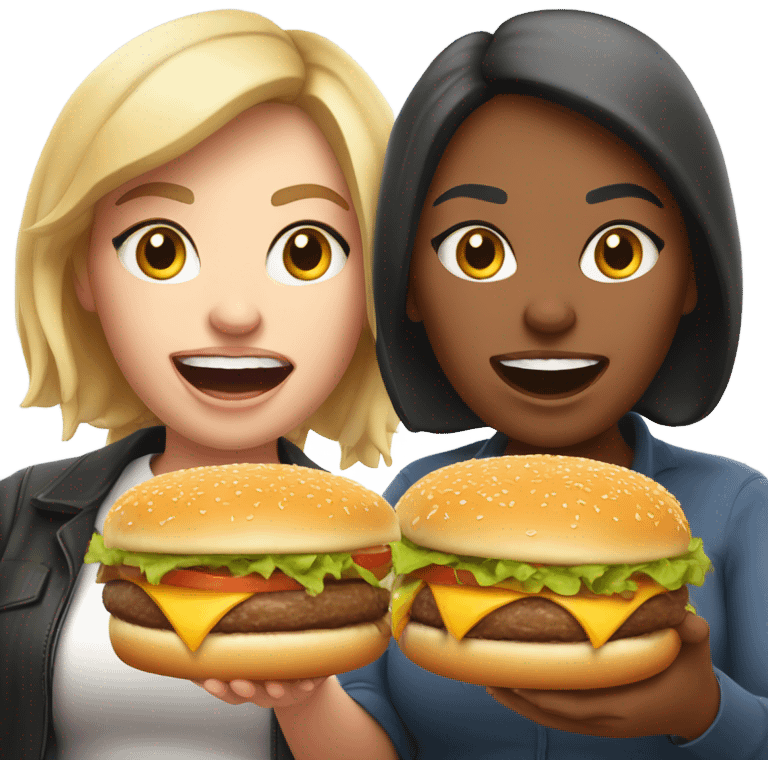 Two chubby white girls fighting over a burger emoji