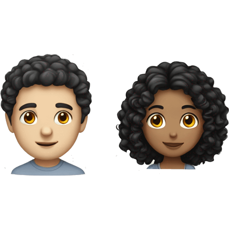 Latin girl and white guy with black curly hair love emoji