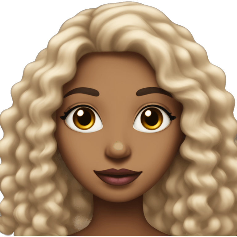 pretty super light brown skin woman with long eyelashes and long black curly hair and pink lips emoji