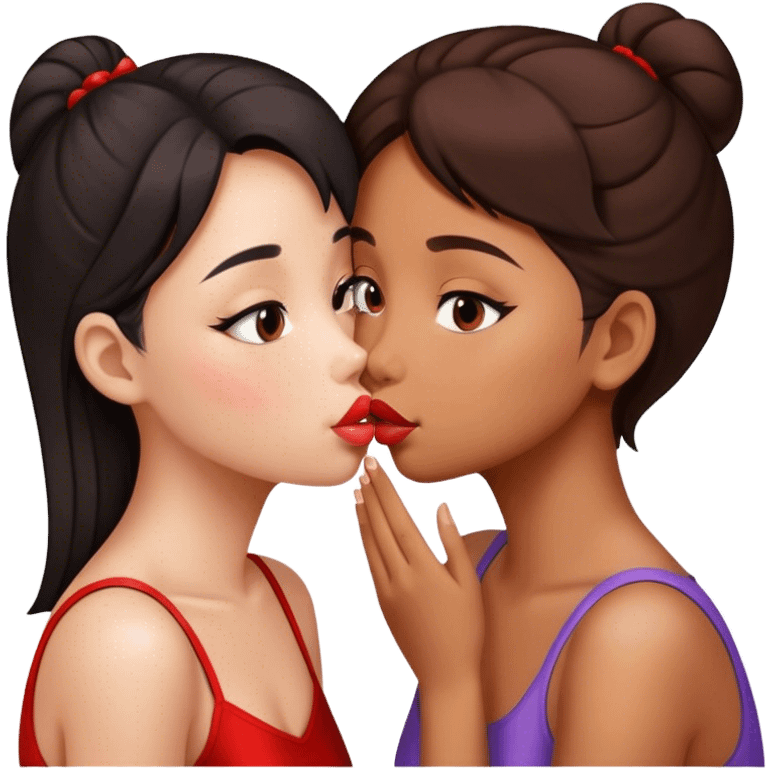 Chinese girl and brown girl kissing on the lips emoji