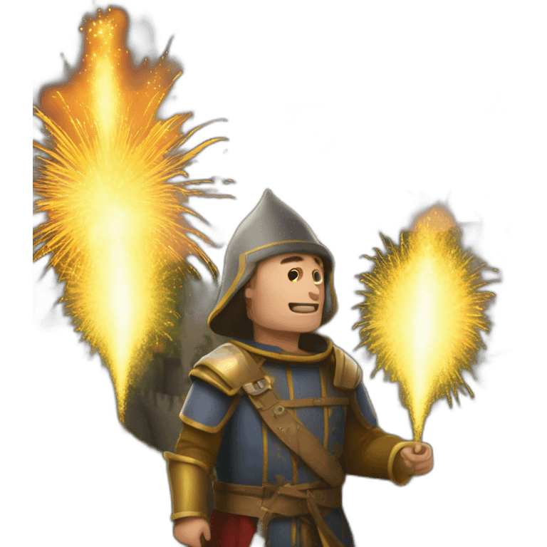 medieval Pyrotechnician seeing some fireworks go off in front of him emoji