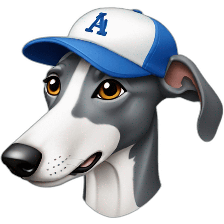 A greyhound in a little baseball cap emoji