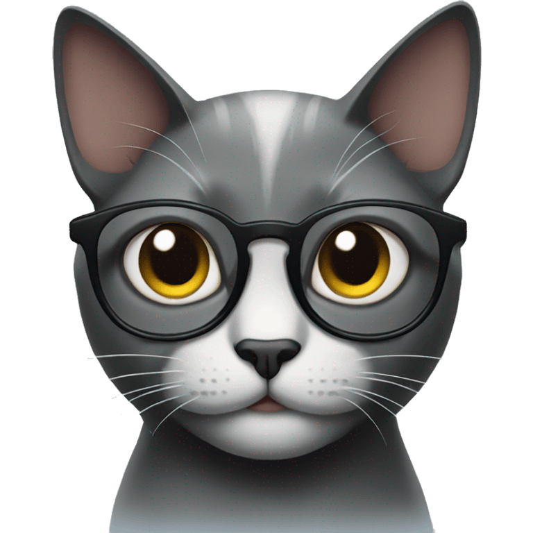 black cat wearing glasses using mac book emoji