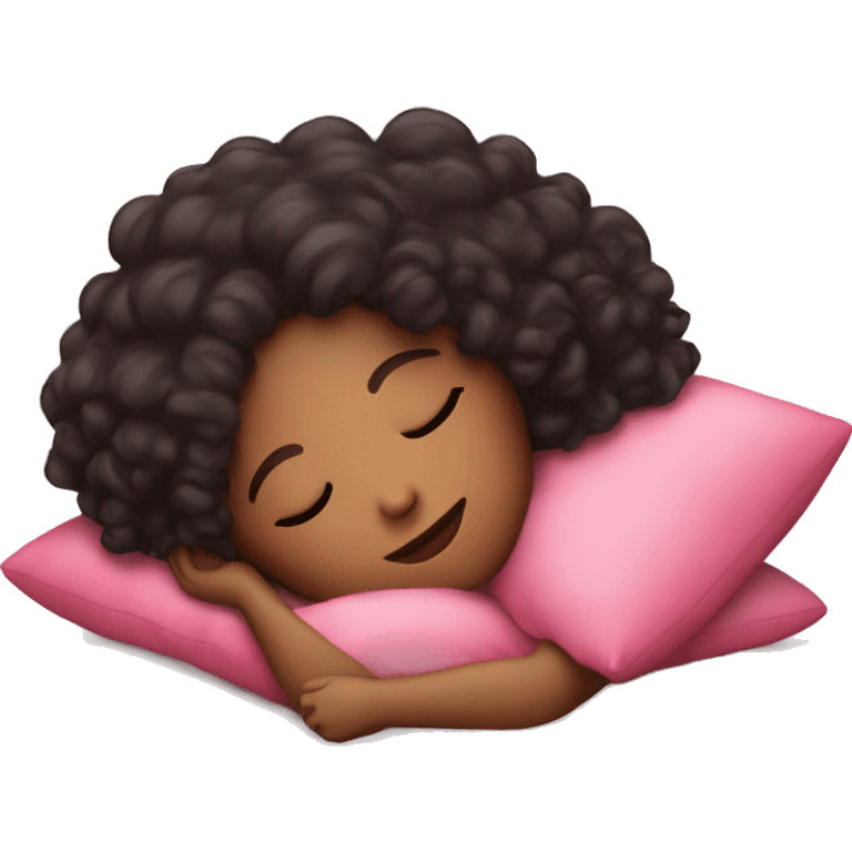 Sleeping girl on pink pillow dark curly hair emoji