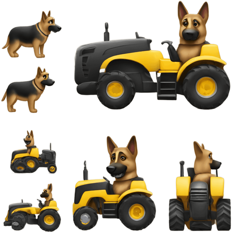 German shepherd driving a tractor emoji