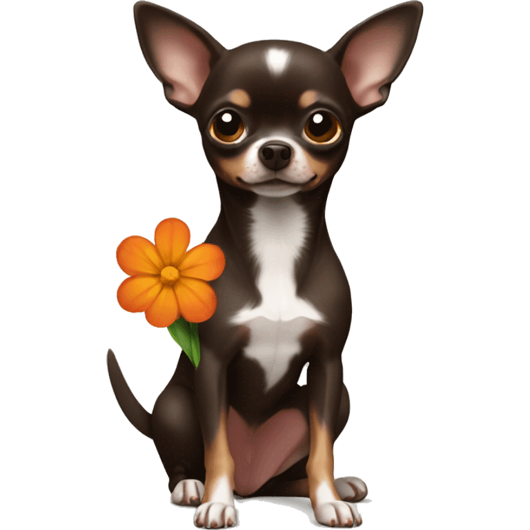 dark brown chihuahua holding a flower  emoji