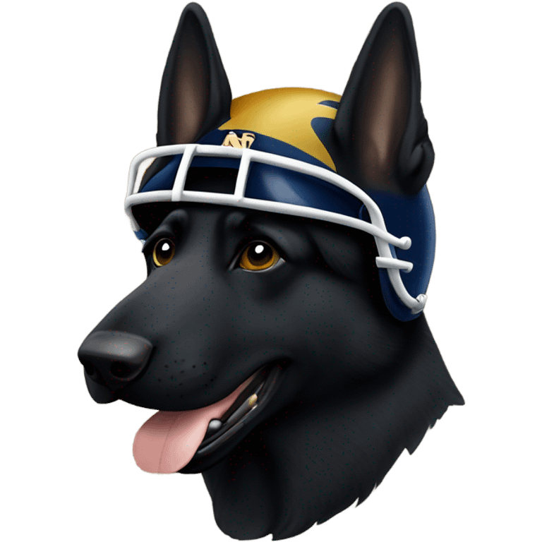 Black German shepherd wearing a notre dame football helmet  emoji