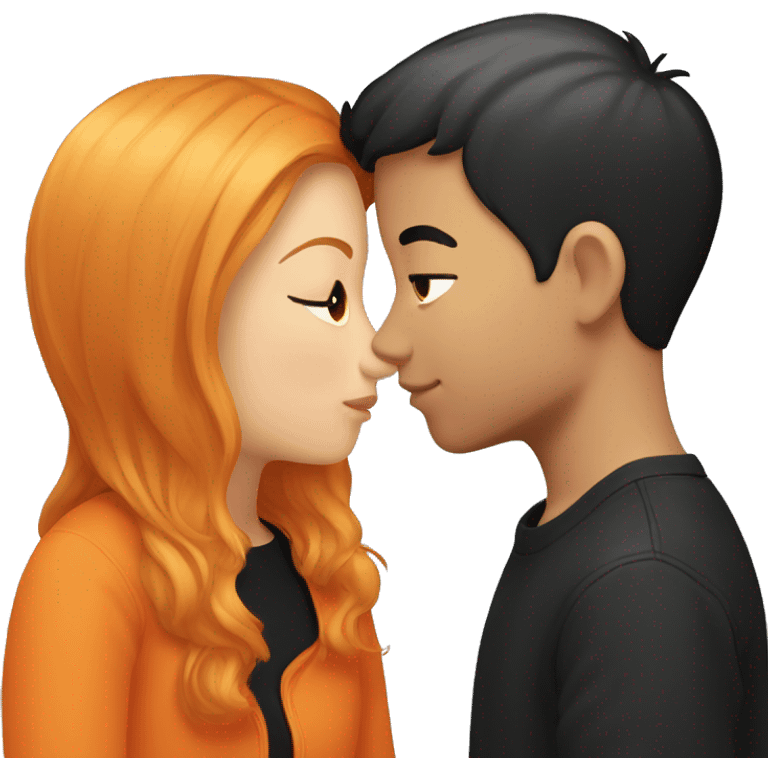 orange haired girl with shoulder lenght hair kissing boy with black short hair  emoji