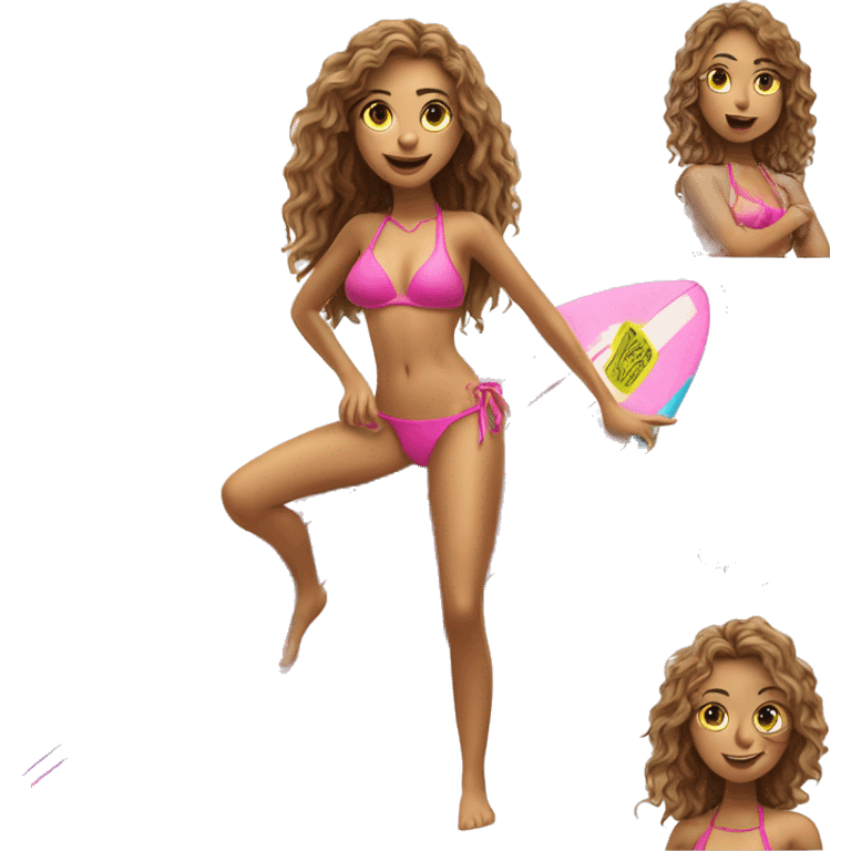 Chat sur un surf, pretty girl on surfboard, pink bikini  emoji