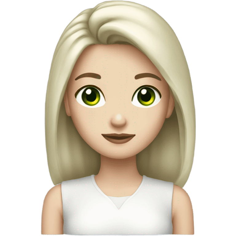 Girl with green eyes, dark brown shoulder length hair, pale skin  emoji