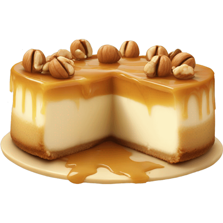 Peace of Cheesecake with nuts and caramel  emoji