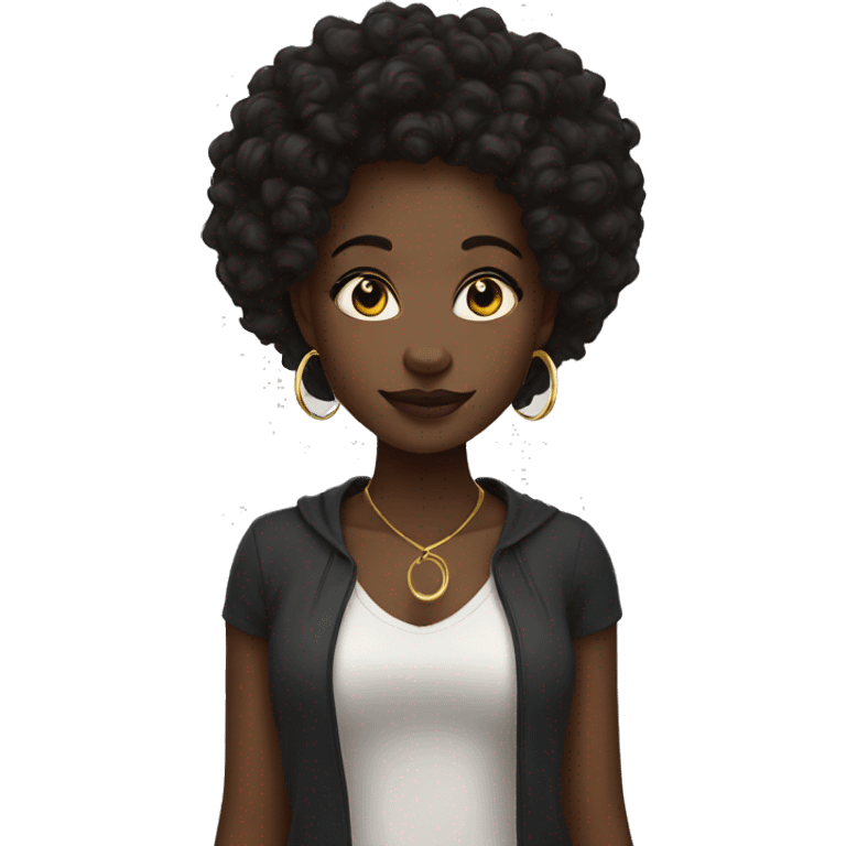 black girl with dark curly hair and gold hoop earrings  emoji