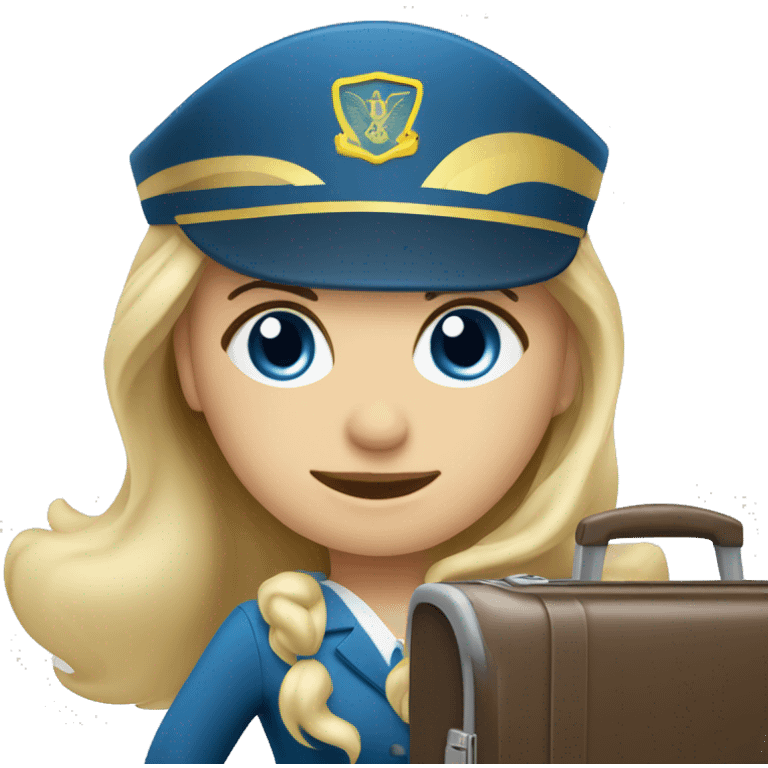 long blonde hair blue eyed girl flight attendant holding suitcase emoji